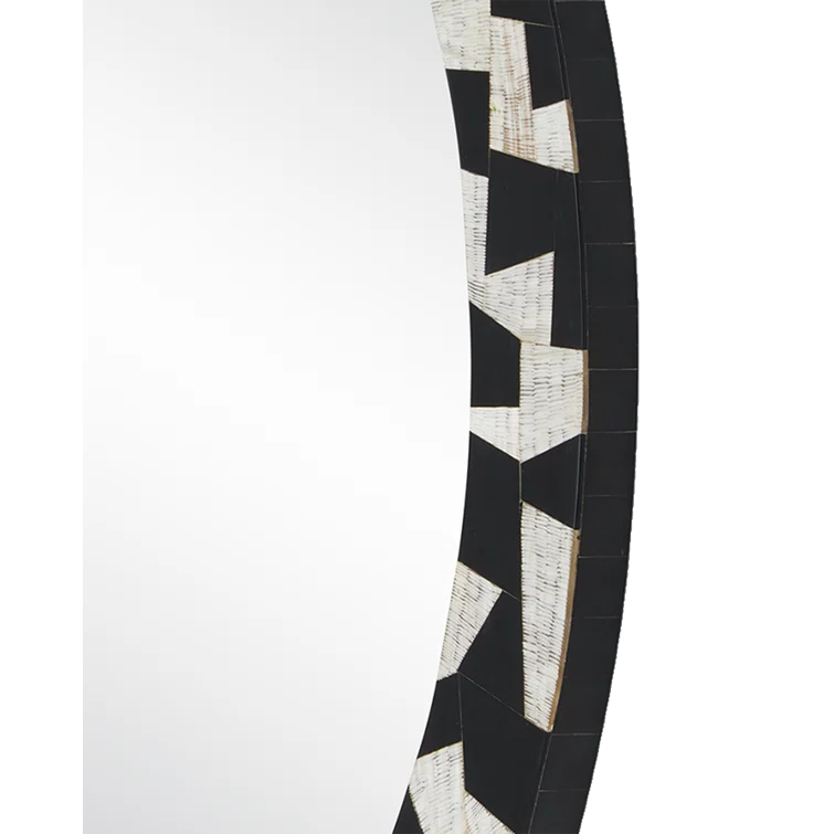 36" Round Black and Gold Composite Bathroom Mirror