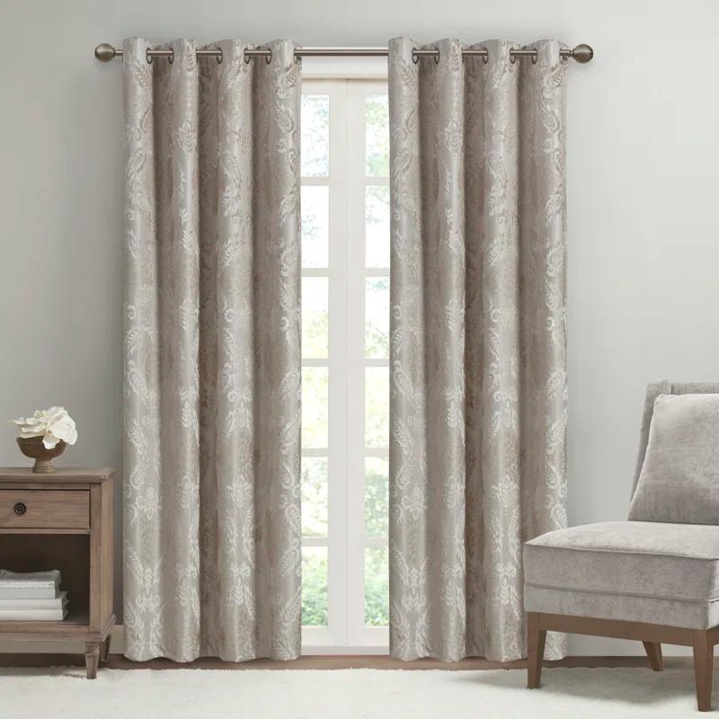 SunSmart Amelia Knitted Jacquard Paisley Total Blackout Grommet Top Curtain Panel