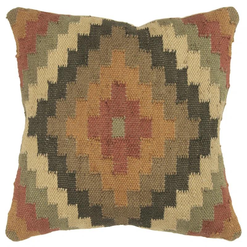 ZeaZu Brown Beige Kilim Down Filled Throw Pillow