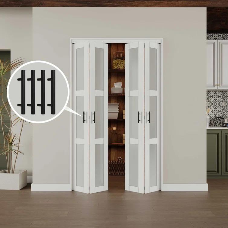 CHIC MODE Double Bifold Doors 3 Lite Frosted Glass Solid Manufactured Wood Prefinished Folding Door