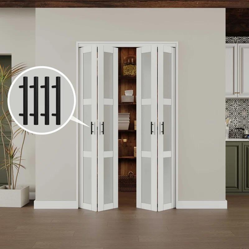 CHIC MODE Double Bifold Doors 3 Lite Frosted Glass Solid Manufactured Wood Prefinished Folding Door