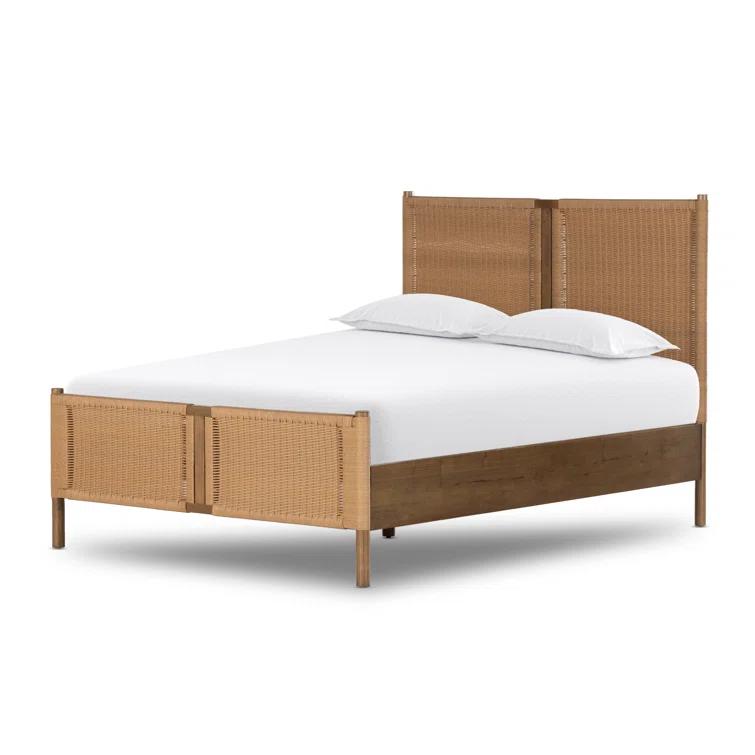Toasted Sungkai Queen Platform Bed with Woven Headboard