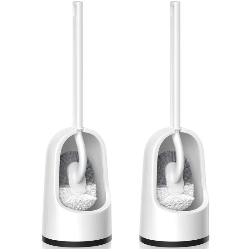 TUHOME FURNITURE LLC 2-Pack Toilet Brush And Holder With Extra Long Handle, White