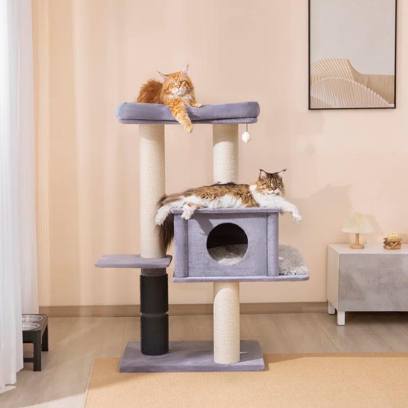 57" Cat Tree with Condo and Rubber Groomer