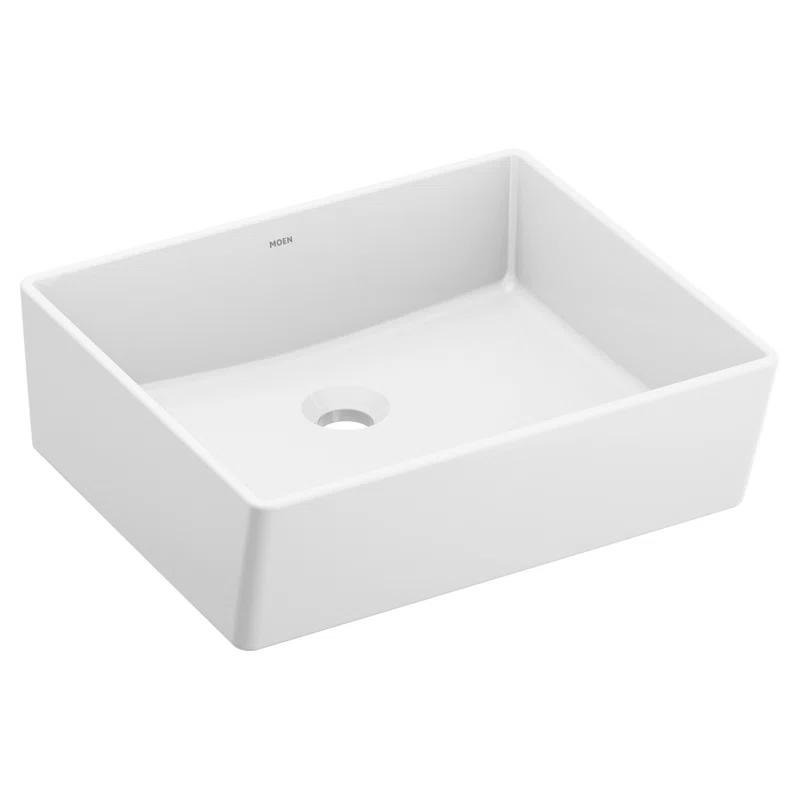 Moen BGCW10RV1618 White Vitreous China Vessel Sink For Bathroom, 18 X 15.75 X 6 Inch Rectangle Sink With Porcelain Ceramic Bowl