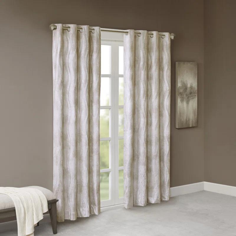 Madison Park Victorio Printed Jacquard Grommet Top Total Blackout Curtain Panel