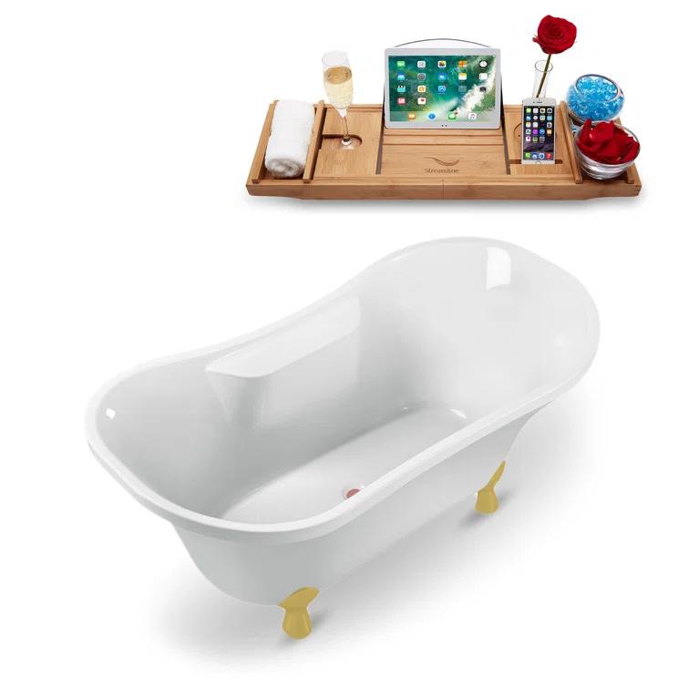 Streamline Bath 60'' x 32'' Freestanding Soaking Acrylic Bathtub N902BGL-PNK