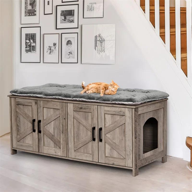 Cat Litter Box Fence For 2 Cats, Hidden Litter Box Furniture