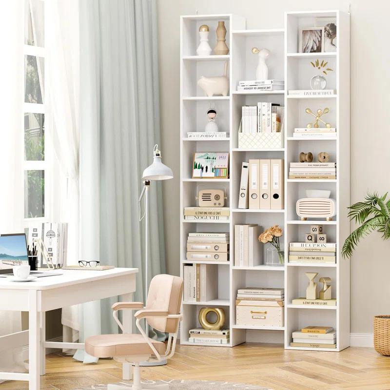 Latitude Run® Triple Wide 8 Tier Media Storage Tower Rack, 71" Tall Bookshelf Black Bookshelf