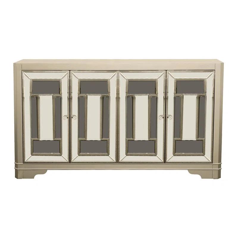 Everly Quinn Toula Smoke/Champagne 4-Door Accent Cabinet