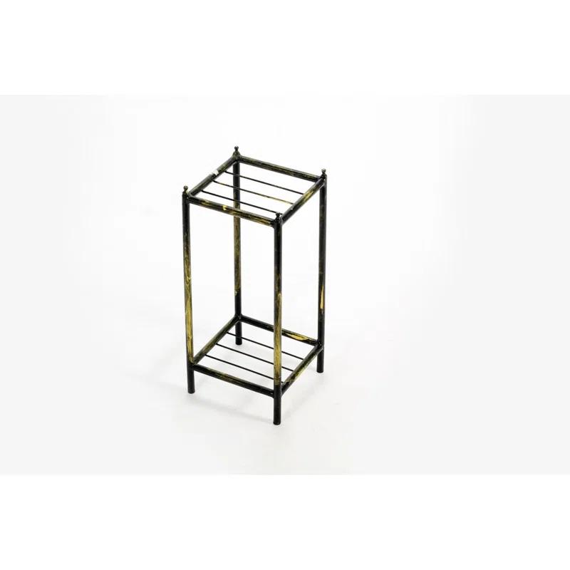 HEIMAO Stone Slab 2 Tier Small Square Cast Metal Plant Stand