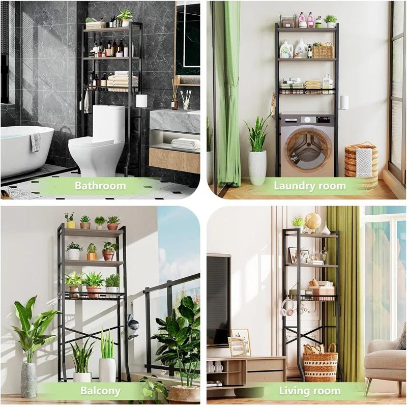 Over-The-Toilet Storage Rack, 3-Tier Bathroom Organizer Shelf Over Toilet With Shelf And Basket, Freestanding Space Saver Bathroom Shelves Above Toilet For Room