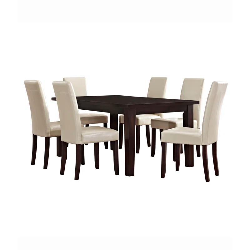 Simpli Home Acadian 7-Piece Dining Set with Solid Hardwood Table and 6 High-Back Upholstered Chairs