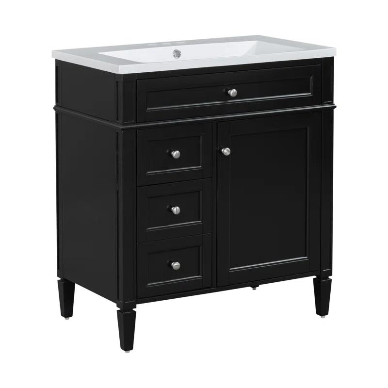 HLILish 30'' Bathroom Vanity With Top Sink, Modern Bathroom Storage Cabinet With 2 Drawers And A Tip-Out Drawer, Single Sink Bathroom Vanity