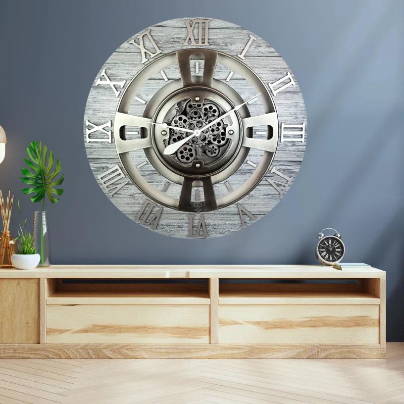 The Gears Clock Wall Clock 36" Oversized for Living Room decor with Real Moving Gears England Collection & Reviews | Wayfair