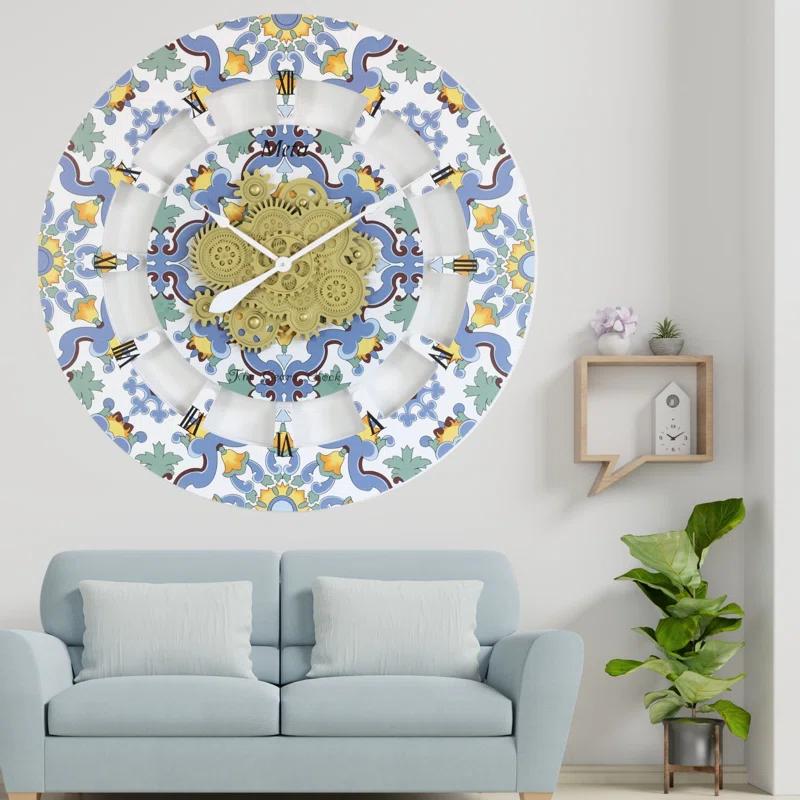 The Gears Clock Wall Clock Oversized 36" for Living Room with Real Moving Gears Italy Style