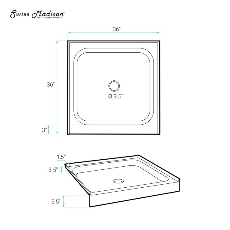 Swiss Madison Voltaire 36" x 36" Single-Threshold, Center Drain, Shower Base SM-SB511V
