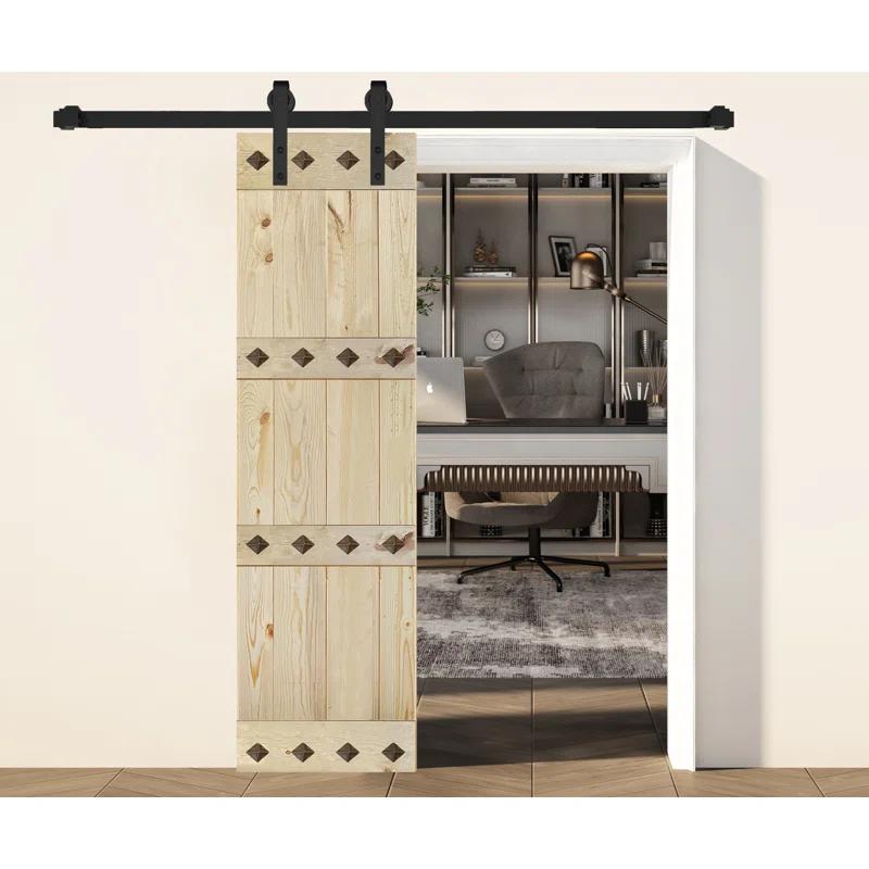 IsLife 84'' Solid Wood Paneled Matte without Installation Hardware Kit Barn Door
