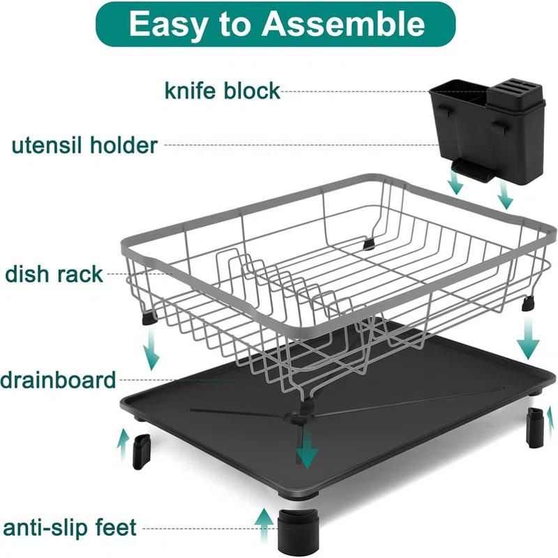 Fabhob Dish Drying Rack for Kitchen Counter,Space-Saving Dish Rack with Drainboard