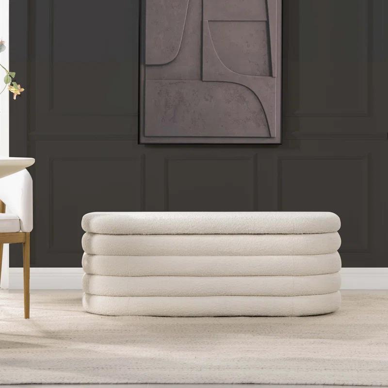 Everly Quinn Boucle Upholstered Storage Bench
