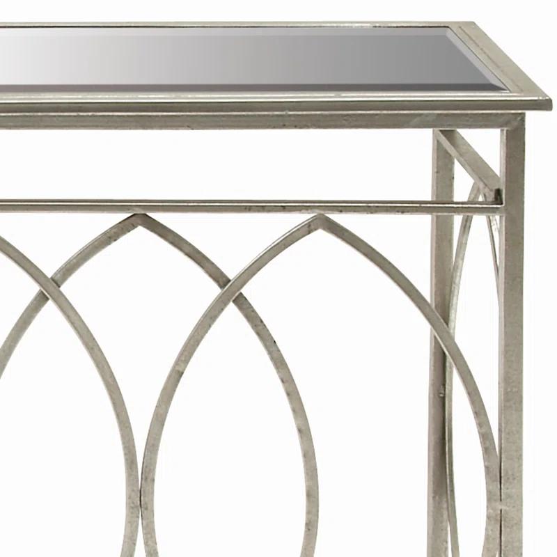 Mercer41 Metal Geometric Living Room Console Table with Mirrored Glass Top