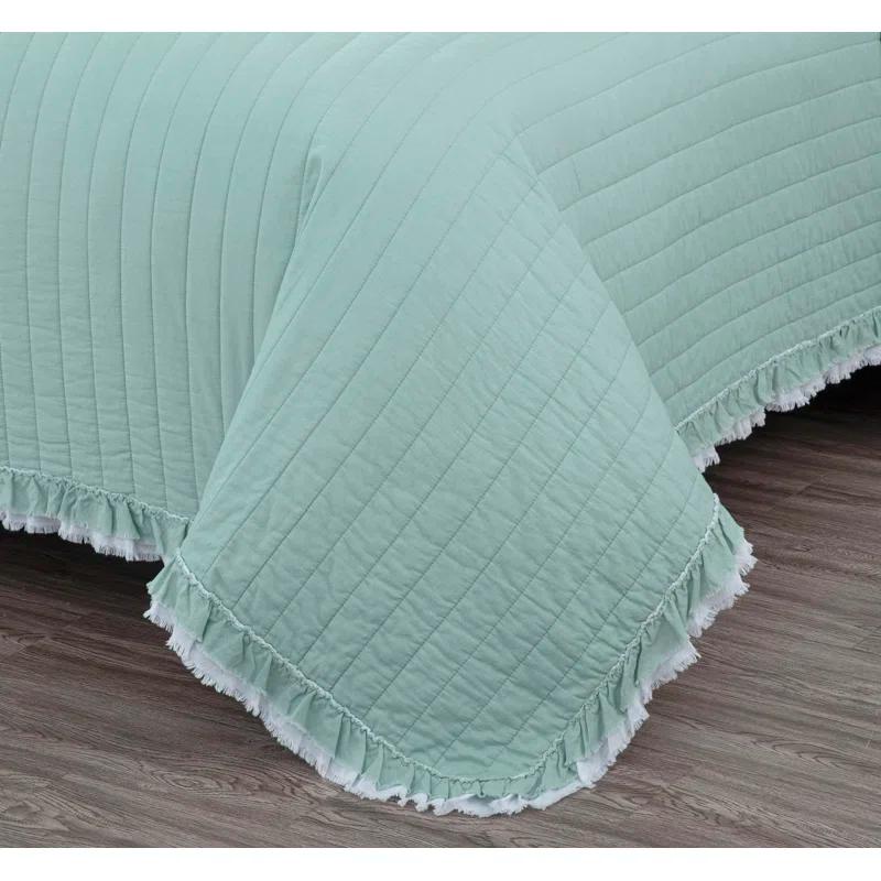 Chezmoi Collection Bonnie Double Frayed Ruffled Edge Cotton Quilt Set