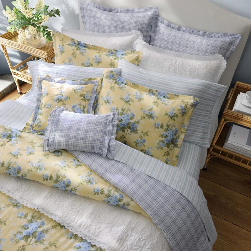 Laura Ashley Cassidy Floral Yellow Cotton Comforter Bonus Set
