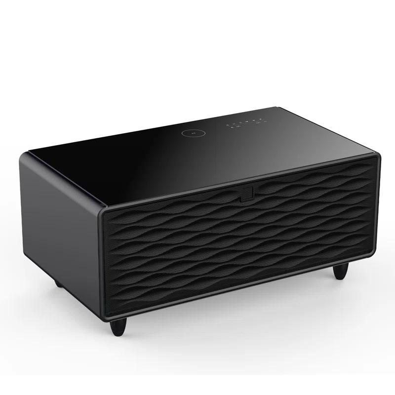 CRS APPLIANCES, Modern Smart Coffee Table with Built-in Fridge, Bluetooth Speaker, Wireless Charging, Touch Control Panel, USB Ports, Outlet Protection, Atmosphere light