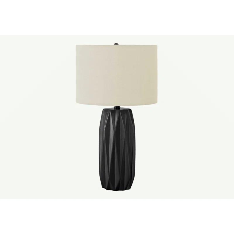 Benjara Table Lamp, 25 Inch Black Textured Ceramic Base, Ivory Fabric Shade