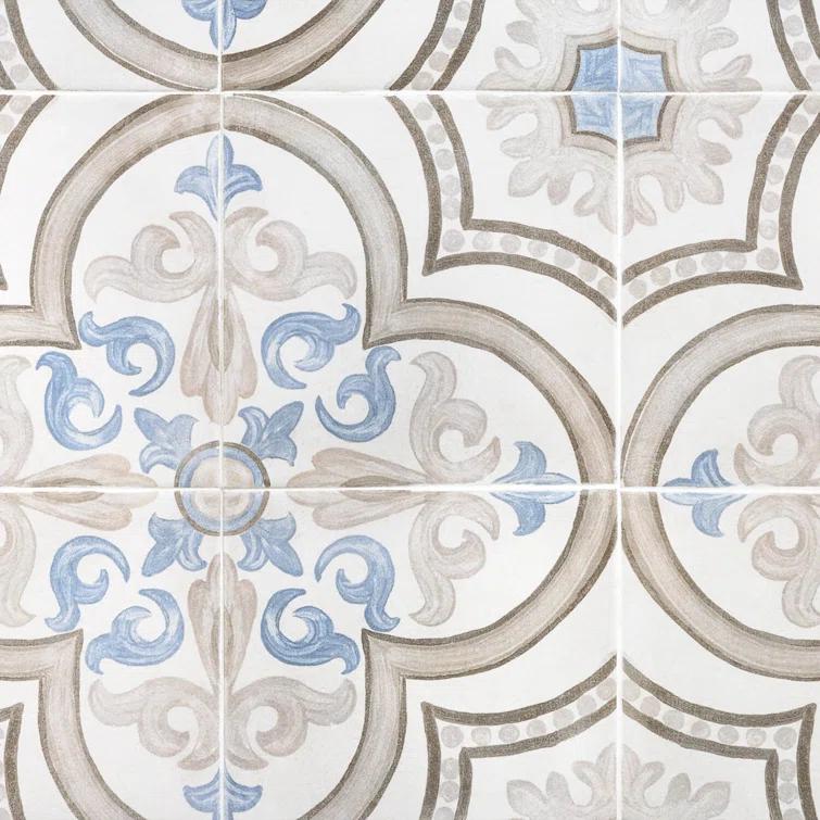 Bond Tile Valencia Daiza 8" x 8" Porcelain Field Tile in Matte Gray/Blue