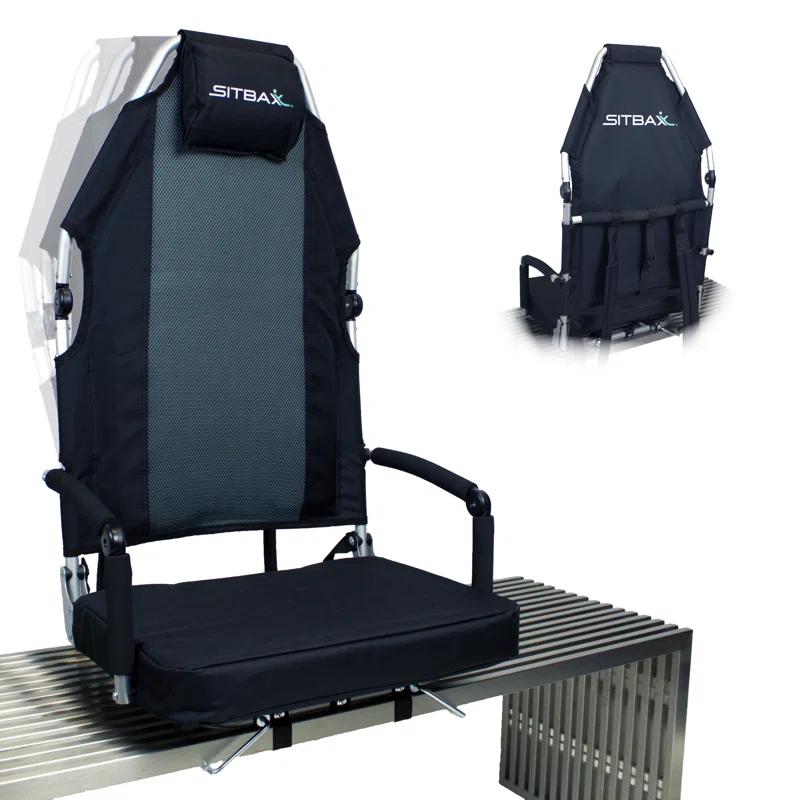 Sitbax SitBax Black Padded Bleacher Seat – The Ultimate Reclining Stadium Chair with Full Back & Neck Support and 360° Swivel – Lightweight, Foldable, and Portable with Backpack Straps - Patent Pending