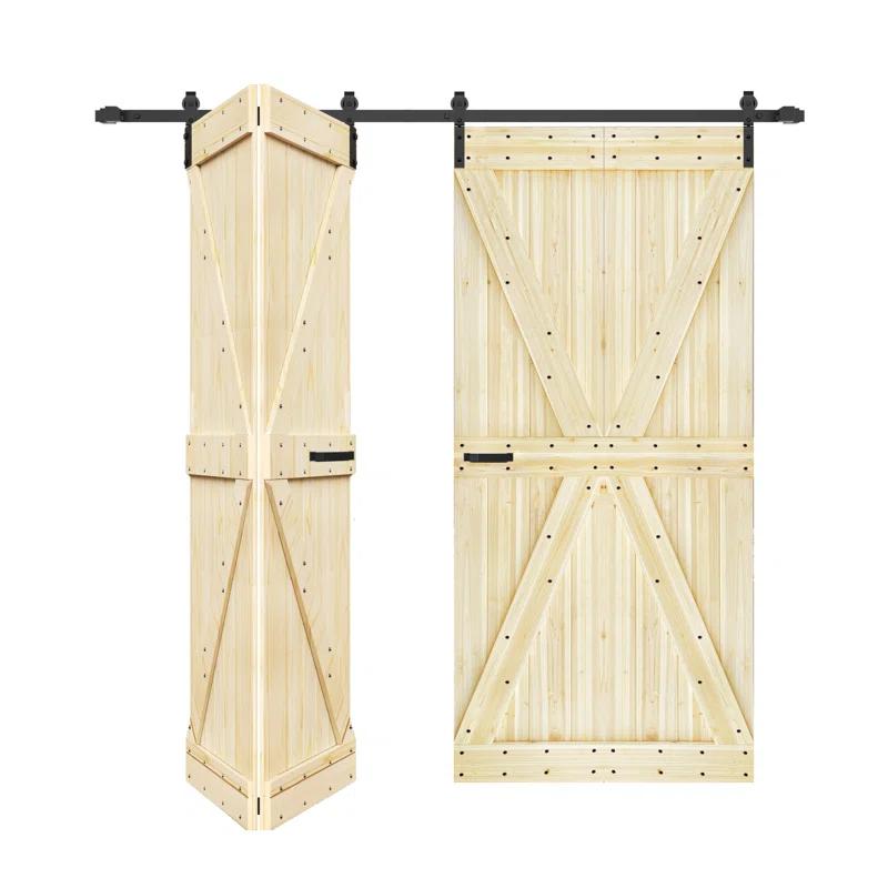 IsLife K Style Finished Solid Wood Bi-Fold Double Barn Door With Hardware Kit -Assembly Needed