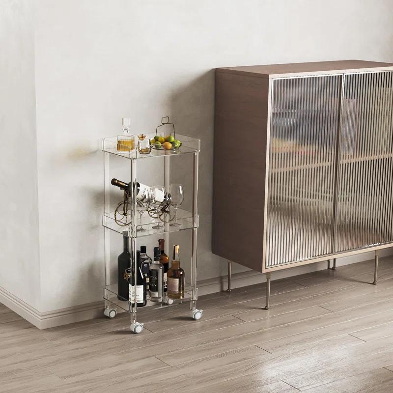 Everly Quinn 3-Tier Mini Rolling Serving Cart w/ 4 Lockable Wheels