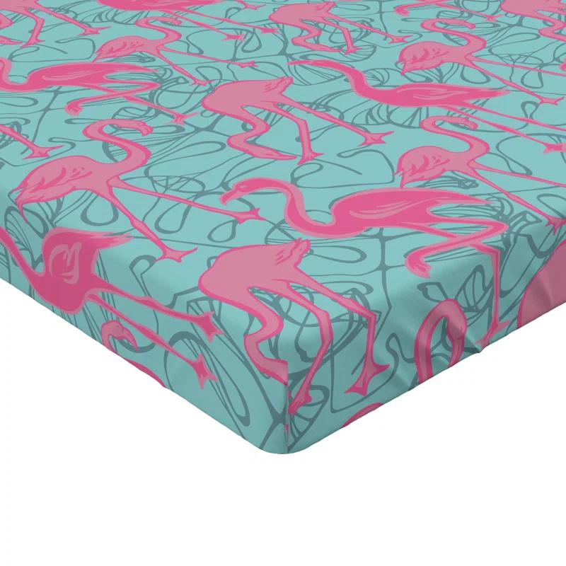 Ambesonne Ambesonne Tropical Fitted Sheet Art Boho Pattern Flamingo Pastel Pink Seafoam