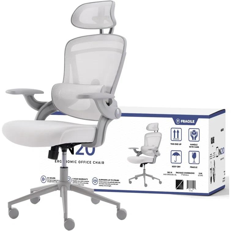Nouhaus Inc Nouhaus Ergonomic Office Chair High Back Adjustable Lumbar Support Headrest and Armrest, Comfy Desk Chairs Swivel Computer Gaming Chair Tilt Function
