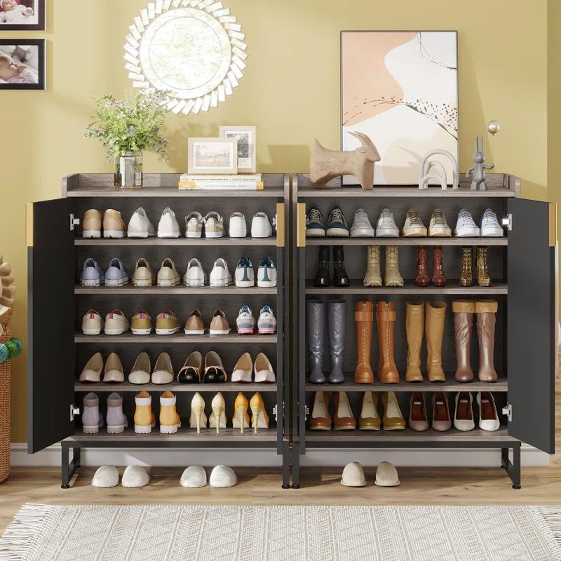 Everly Quinn 5-Tier Shoe Cabinet with Doors, 20-25 Pairs