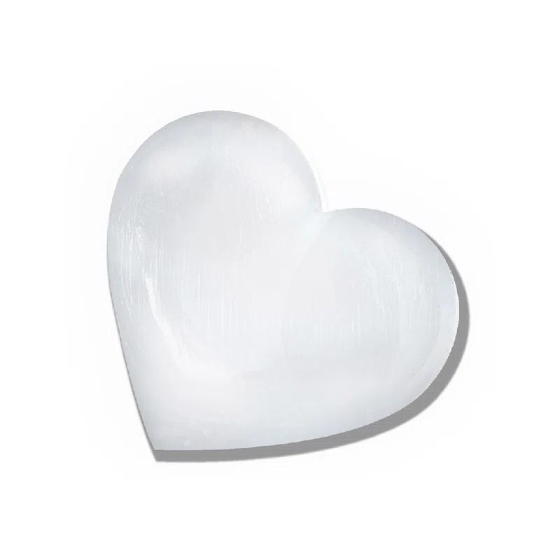 Himalayan Glow Selenite Crystal Heart Stone, Healing & Calming Selenita Spar Love 10 cm, White