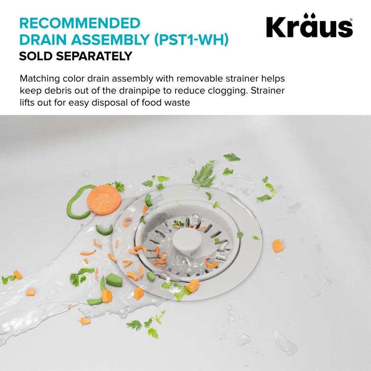Kraus KRAUS Quarza™ 33" L Dual Mount 60/40 Double Bowl Granite Kitchen Sink KGD-442WHITE