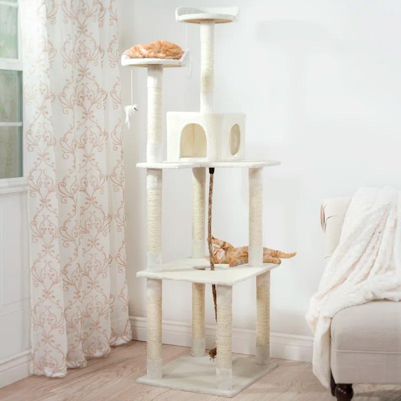 PetMaker 6 Foot Cat Tree with Scratch Posts in Ivory