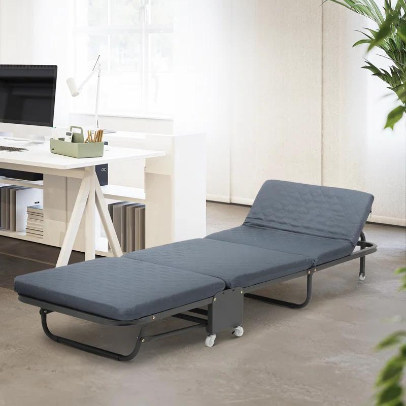 MoNiBloom Rolling Folding Bed with Wheels, Foldable Rollaway Bed with Foam Mattress, Camping Cot Sleeping Bed