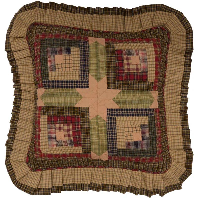 VHC Brands Tea Cabin Patchwork Cotton Reversible Throw Pillow