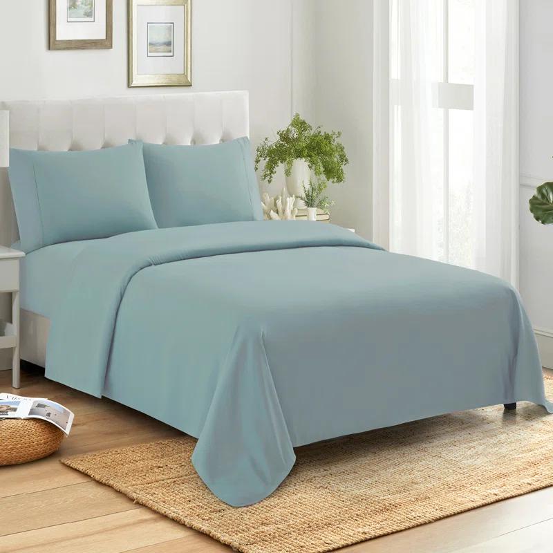 Sweet Home Collection 100% Cotton Percale 4-Piece Solid Sheet Set