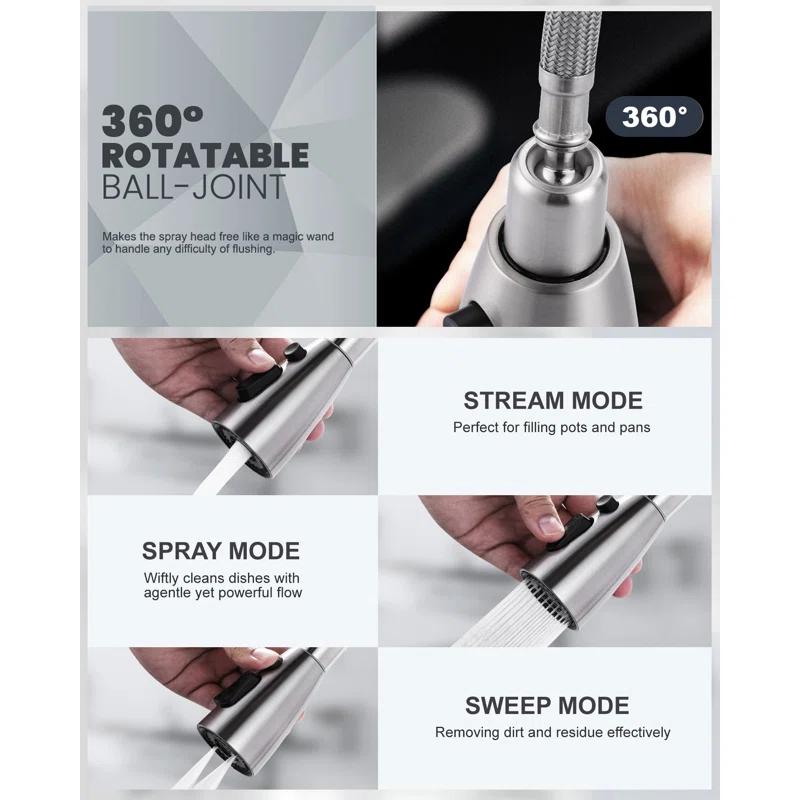 ARCORA Automatic Smart Mobile Motion Sensor Kitchen Sink Faucet with 3 Modes Pull-Down Sprayer AR7100301-MS