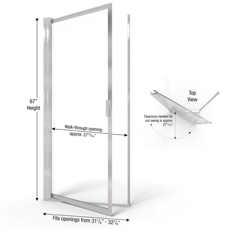 Basco Sopora 31.13" W x 67" H Pivot Framed Shower Door SOPN00A3267XPBN