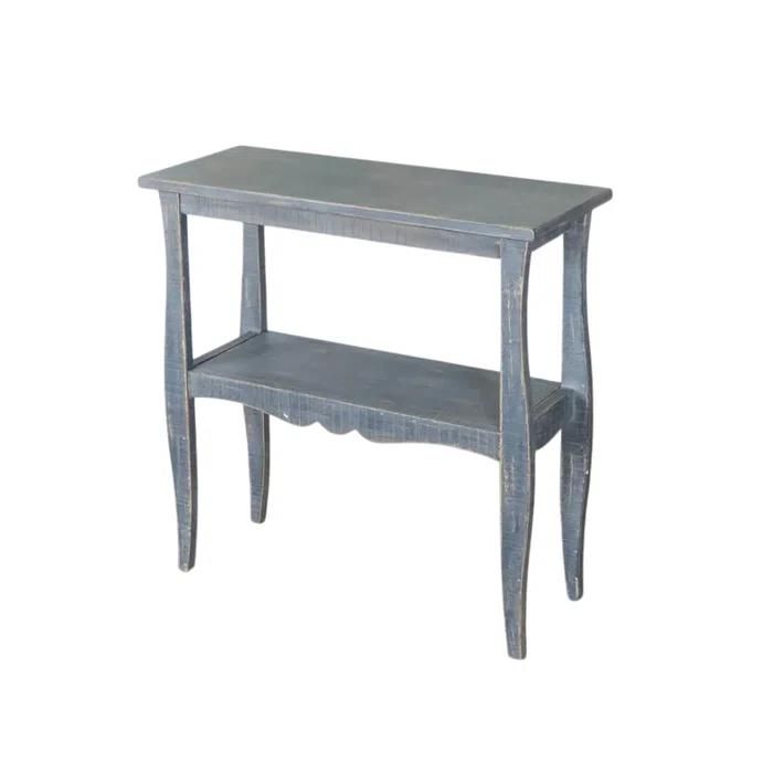 Benjara Rena Side End Table, Scallop Trim, 28 Inch Distressed Blue Mahogany