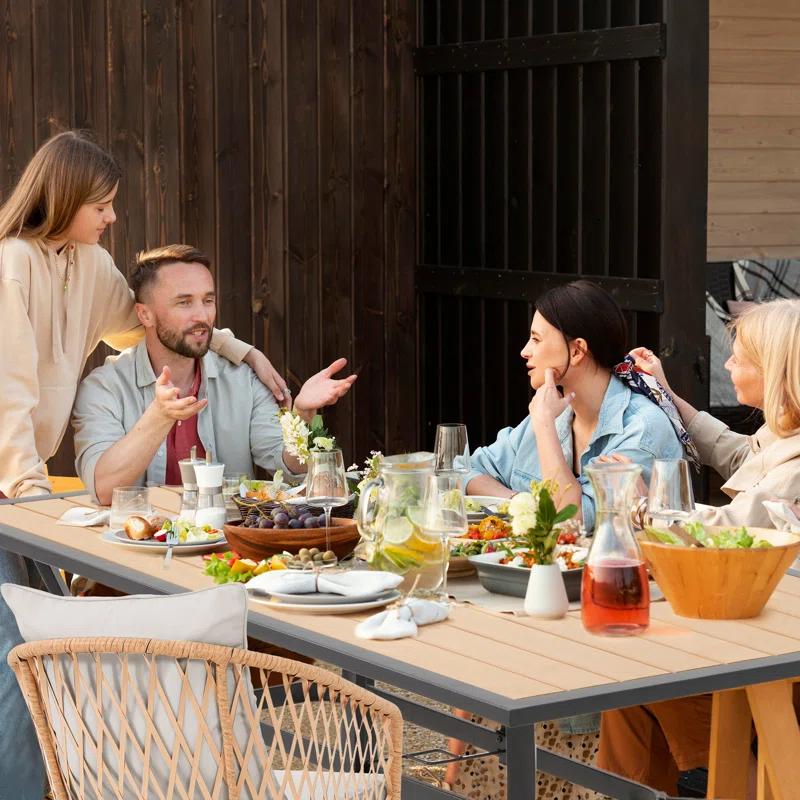 EROMMY 7 Piece Outdoor Dining Table Set, Patio Table And Chairs Set With 6 Rattan Chairs, Rectangular Table With Umbrella Hole, All-weather Patio Furniture For Backyard, Lawn, Garden