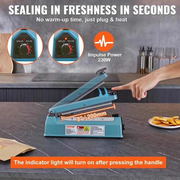 VEVOR VEVOR 8" Iron Hand Impulse Heat Sealer Machine Poly Bag Sealing for Plastic Bag