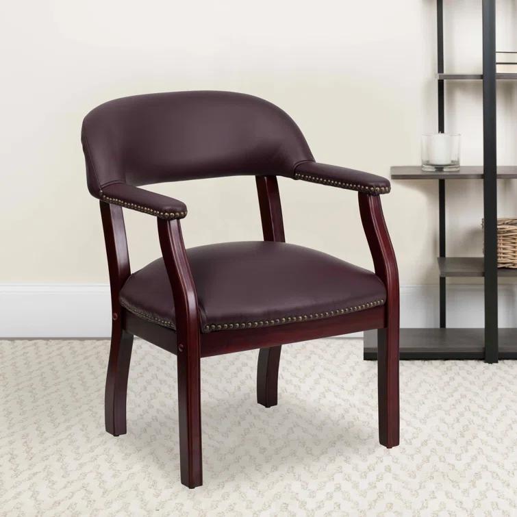 Leather Seat Waiting Room Chair with Wood Frame