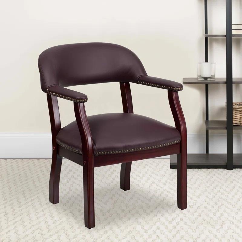 Leather Seat Waiting Room Chair with Wood Frame