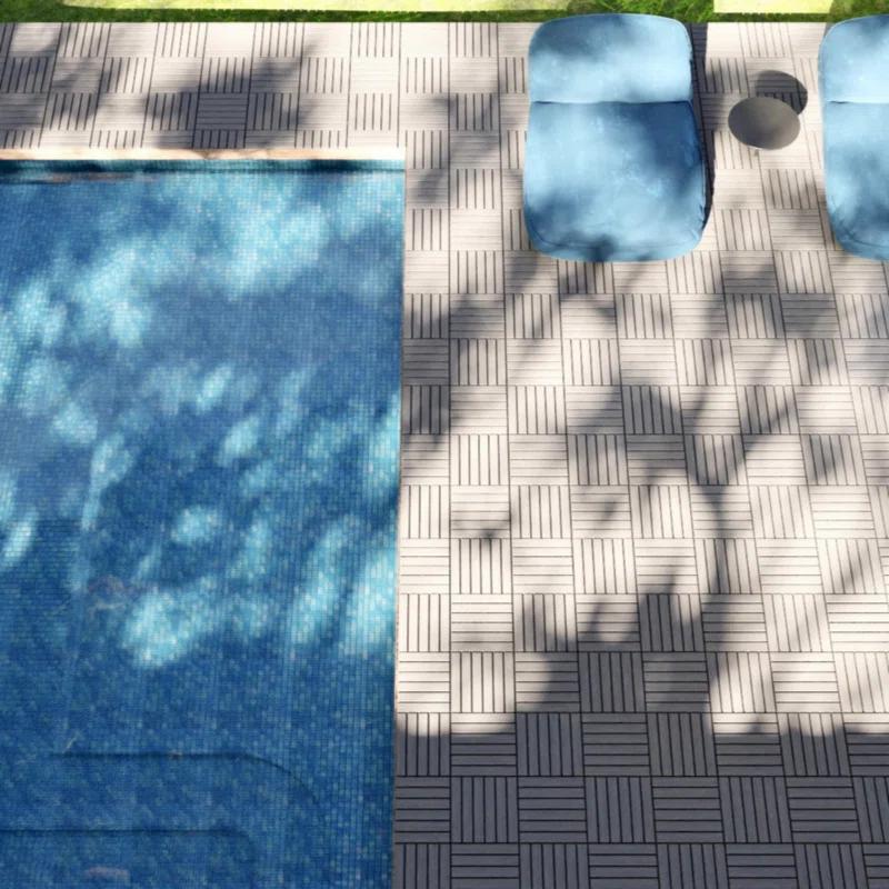 Go Peak Track 20 PCS Interlocking Deck Tiles Checker Pattern, 12" X 12" Square Light Gray Acacia Hardwood Outdoor Flooring For Patio, Bancony, Pool Side,...